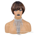 Short Straight Pixie Cut Wig Ombre Color 1B 30 Brazilian Virgin Hair Bob Wigs Human Hair None Lace Wig